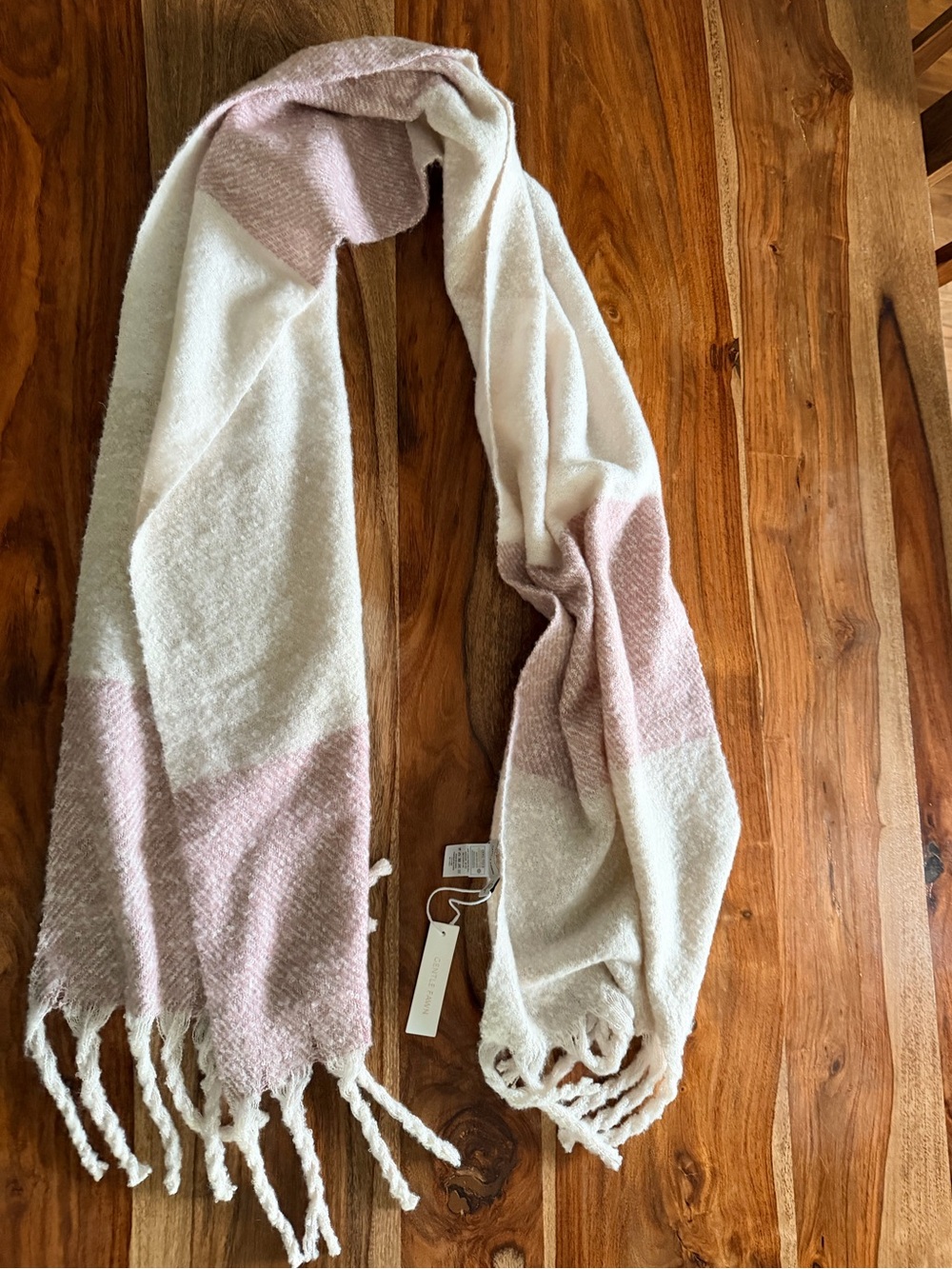 Gentle Fawn Cream & Blush Knit Fringe Scarf